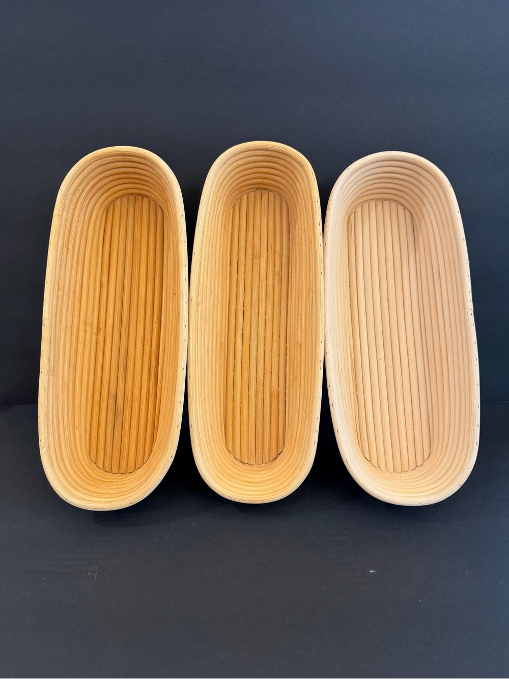 Natural Rattan/Banneton Oval Proofing Basket +Covers 13x5.5 (Set of 3)
